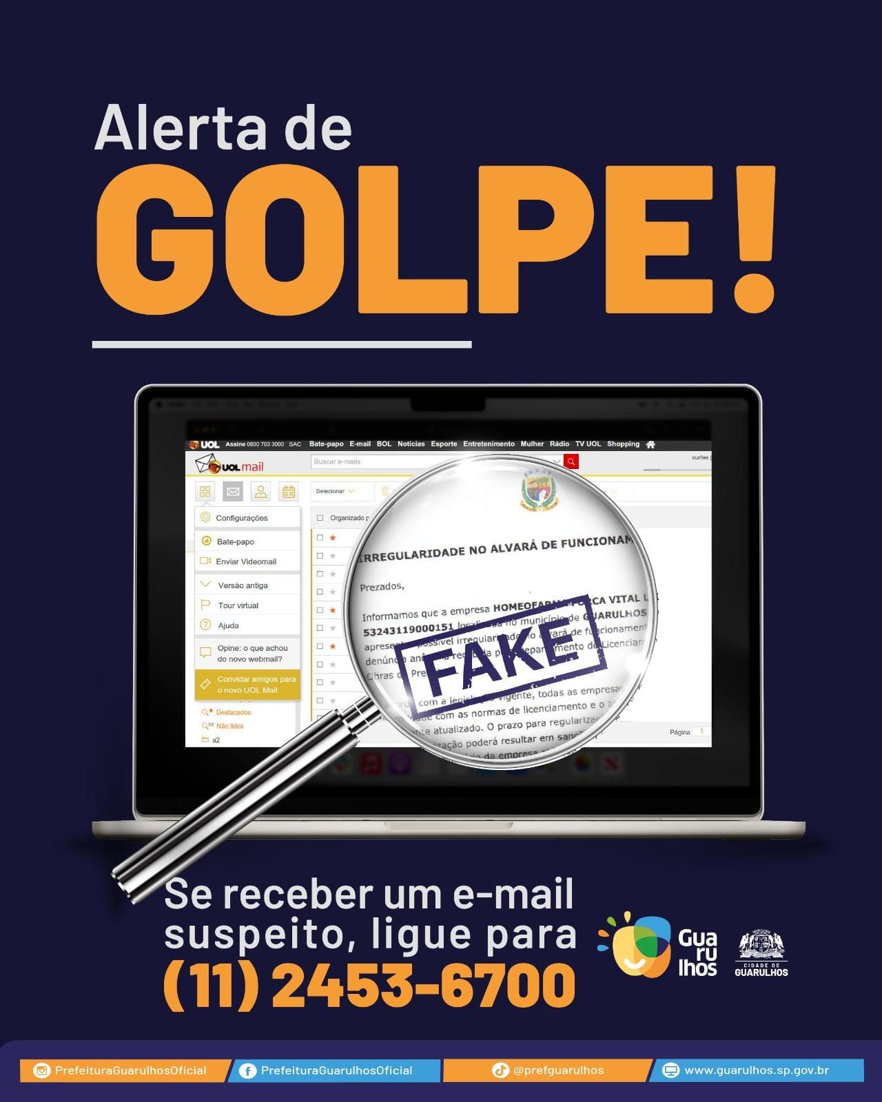 Prefeitura alerta população para golpe envolvendo e-mails falsos