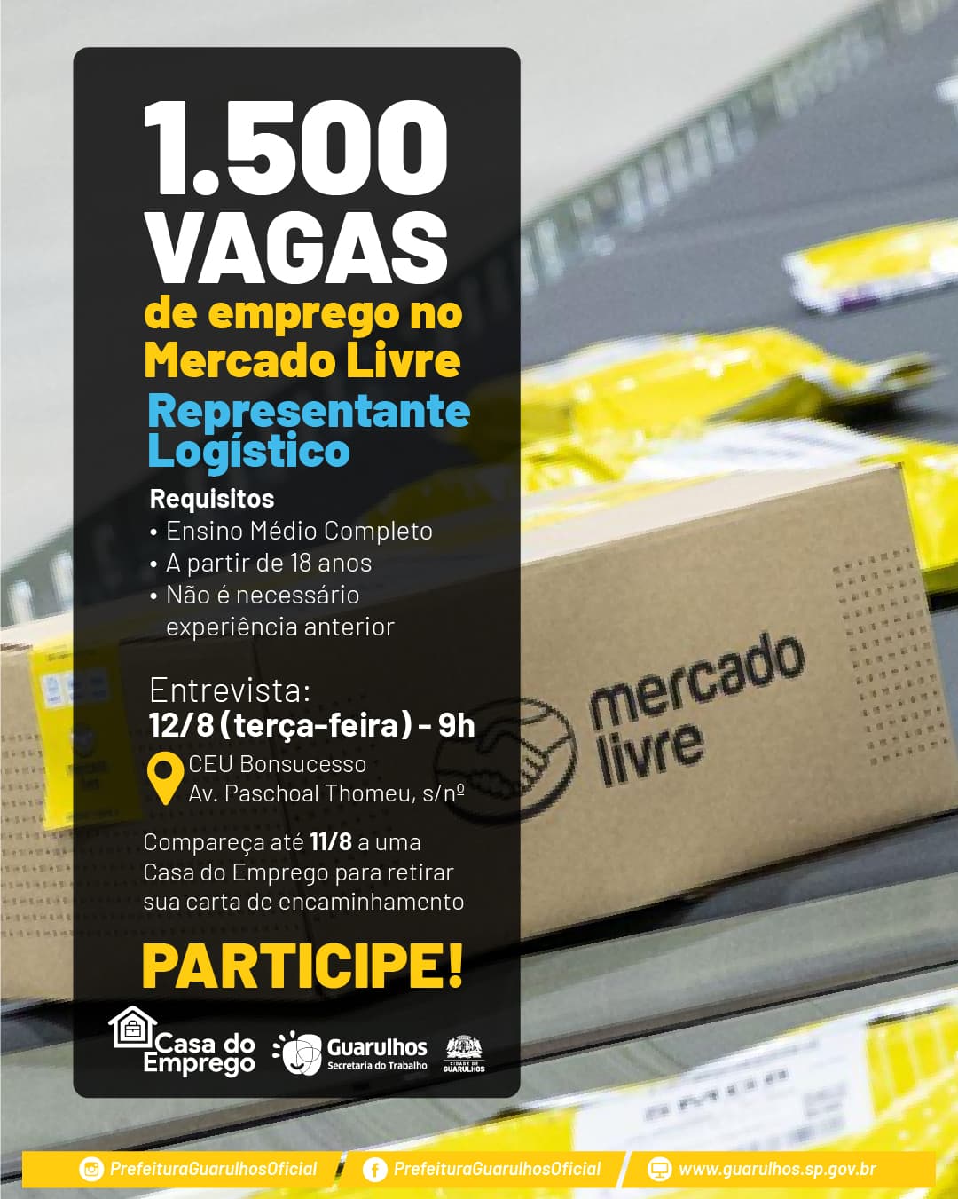 Prefeitura de Guarulhos e Mercado Livre oferecem mais de 1.500 vagas de emprego na próxima terça